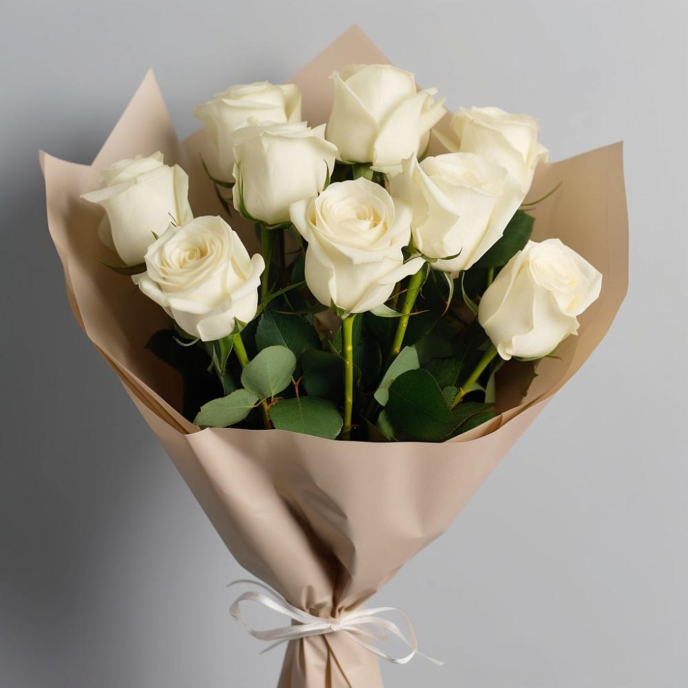 Букет 9 Белых роз Эдлесс Лав в Рыболово