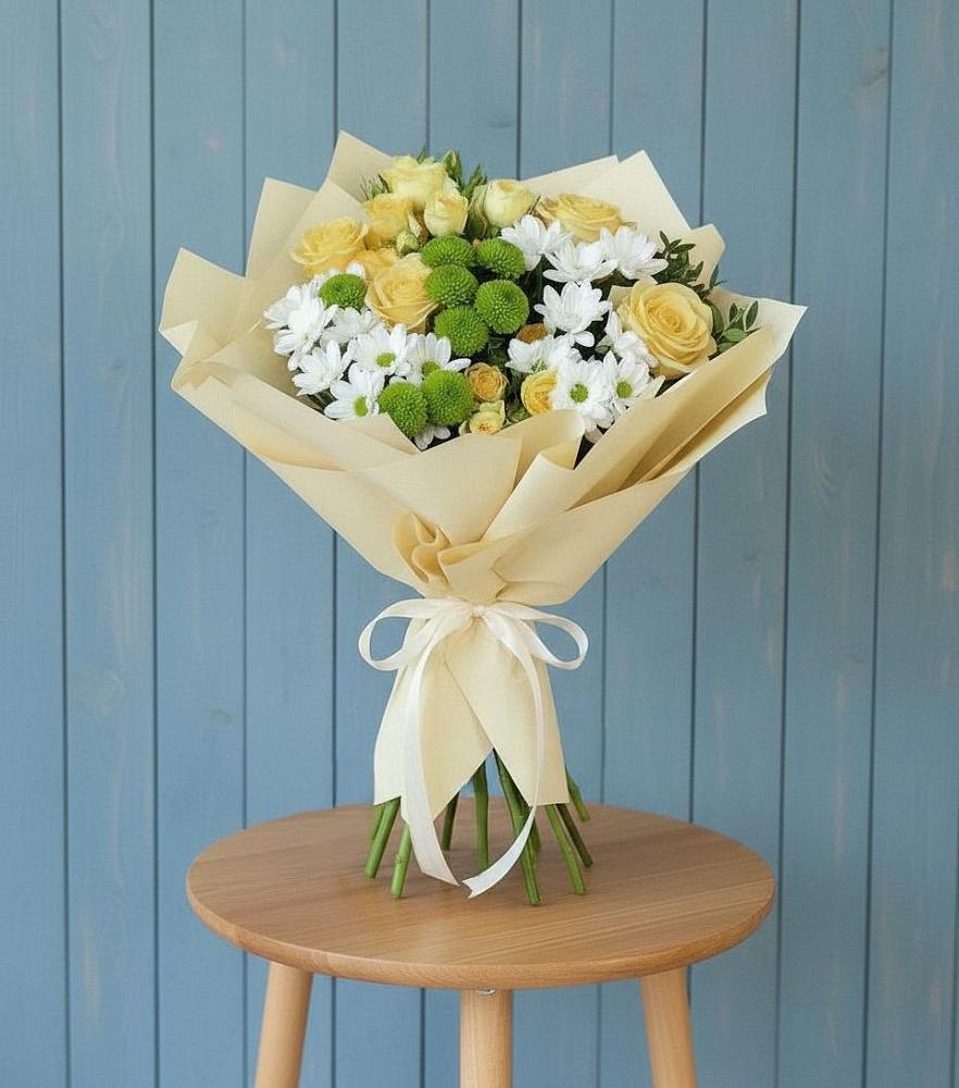 Букет цветов из: Хризантемы и Розы в Рыболово