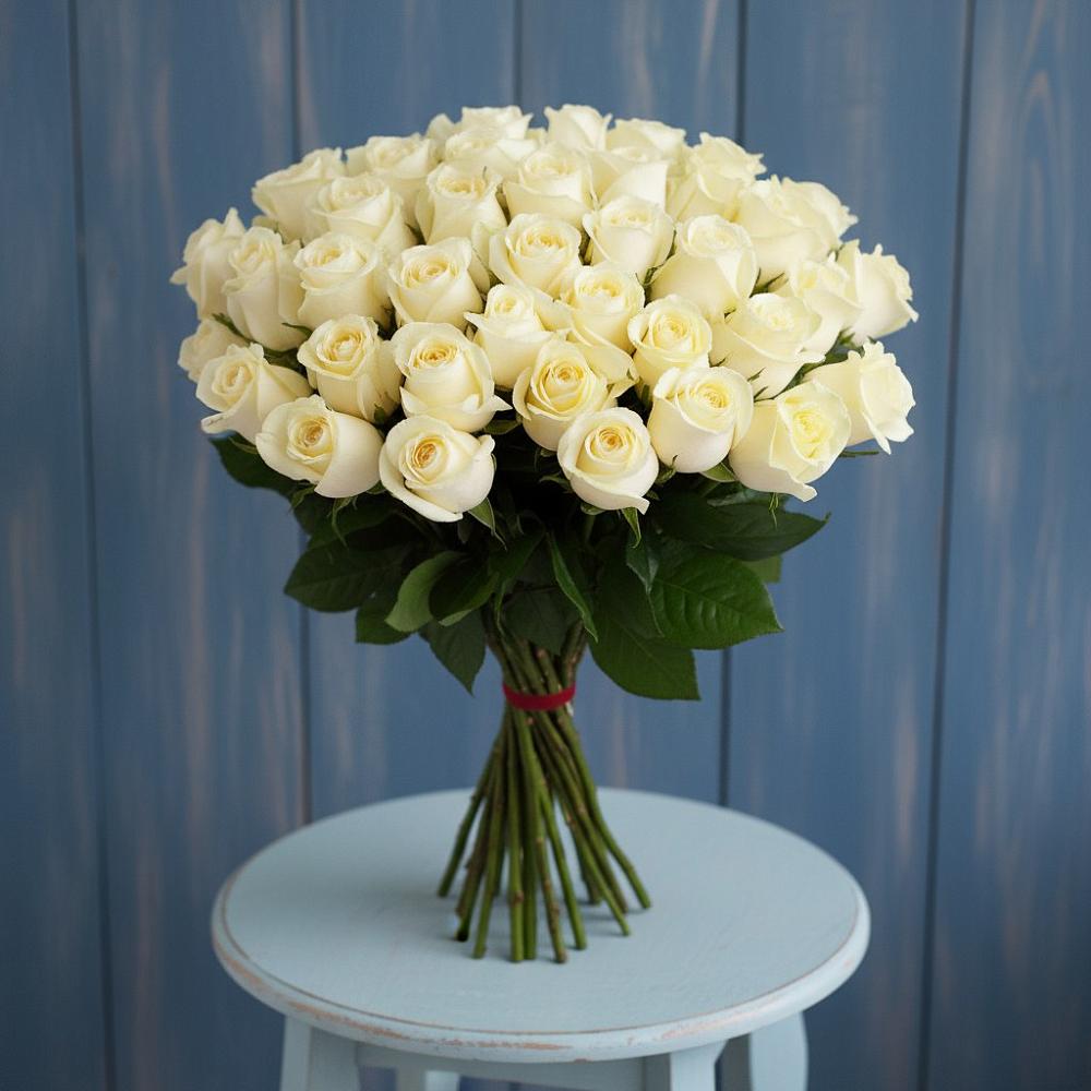 Букет 51 Белая роза Эдлесс Лав в Рыболово