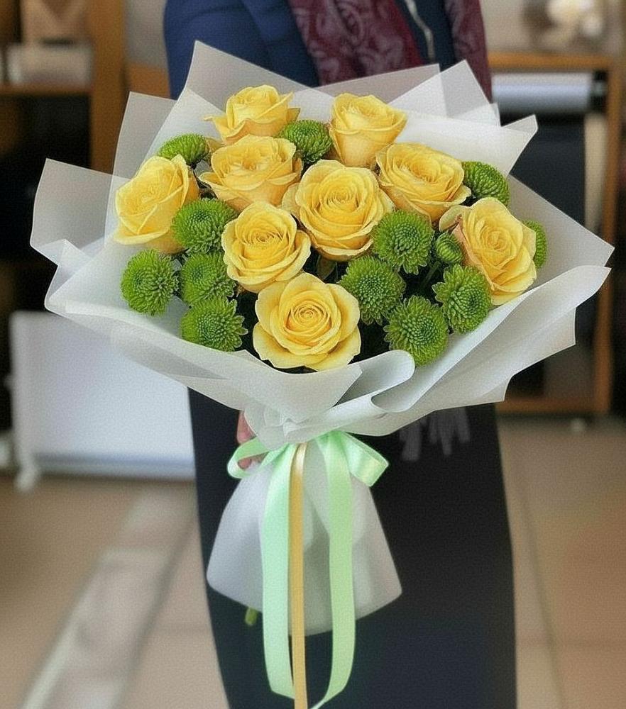 Букет цветов из: Хризантемы и Розы в Рыболово