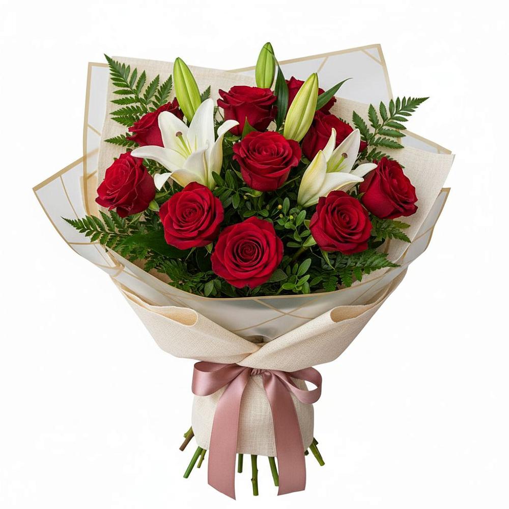 Букет цветов из: Лилии и Розы в Рыболово