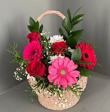 Цветочная композиция из Розы, Хризантемы и Герберы в корзине #REPLACE_PRED# Рыболово