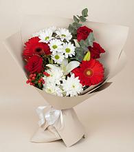 Букет цветов из:  Розы, Хризантемы, Герберы и Лилии в Рыболово