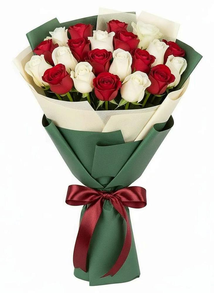 Букет Микс из красных и белых роз в Рыболово