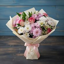 Букет цветов из:  Хризантемы, Альстромерии и Розы в Рыболово