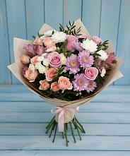 Букет цветов из:  Хризантемы, Розы и Альстромерии в Рыболово