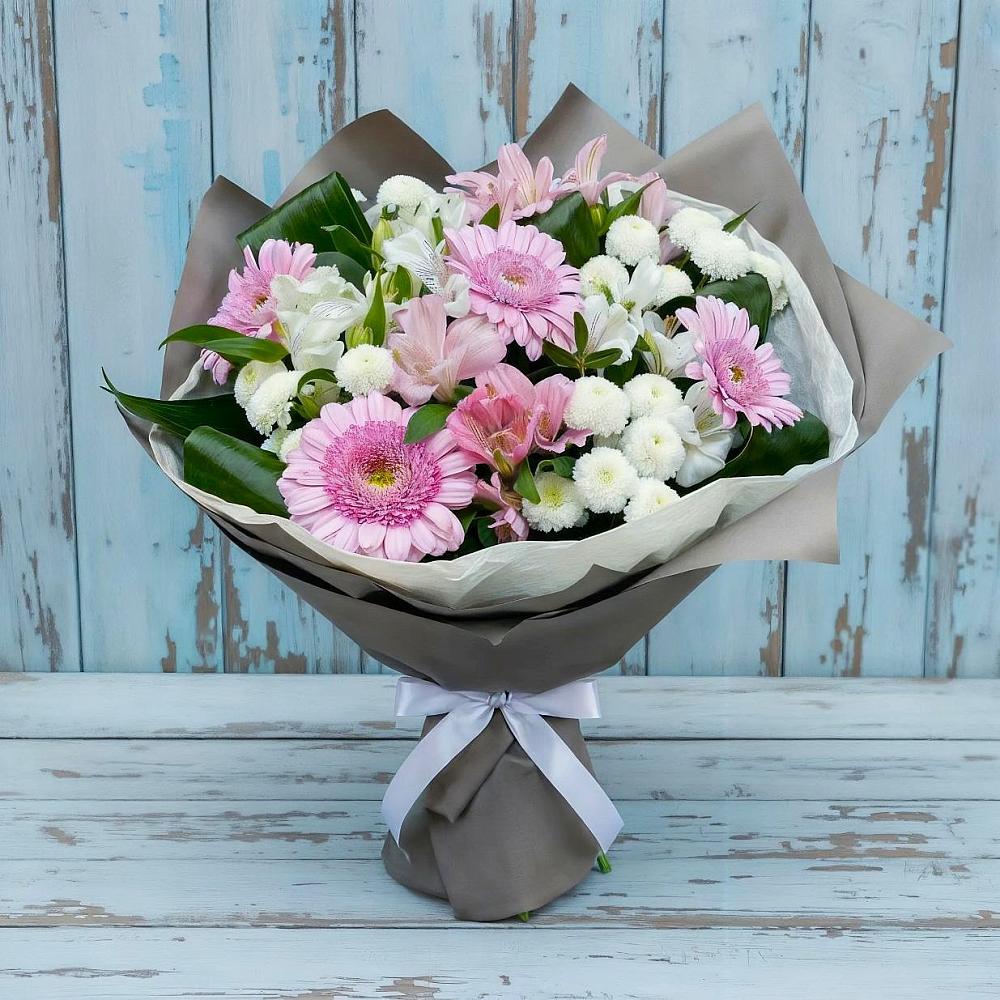 Букет цветов из: Герберы, Альстромерии и Хризантемы в Рыболово
