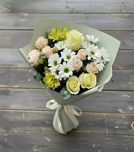 Букет цветов из:  Альстромерии, Розы и Хризантемы в Рыболово