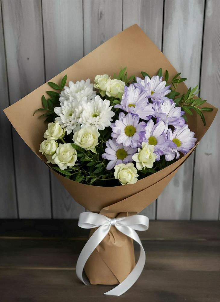 Букет цветов из: Хризантемы и Розы в Рыболово